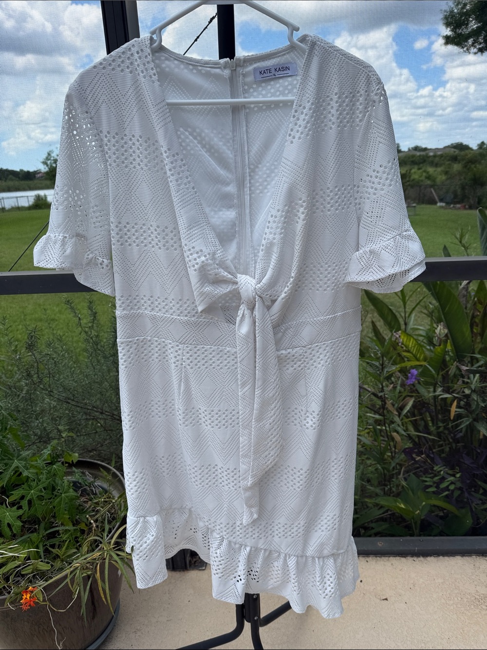 Kate Kasin White Tie-Front Swim Coverup Dress